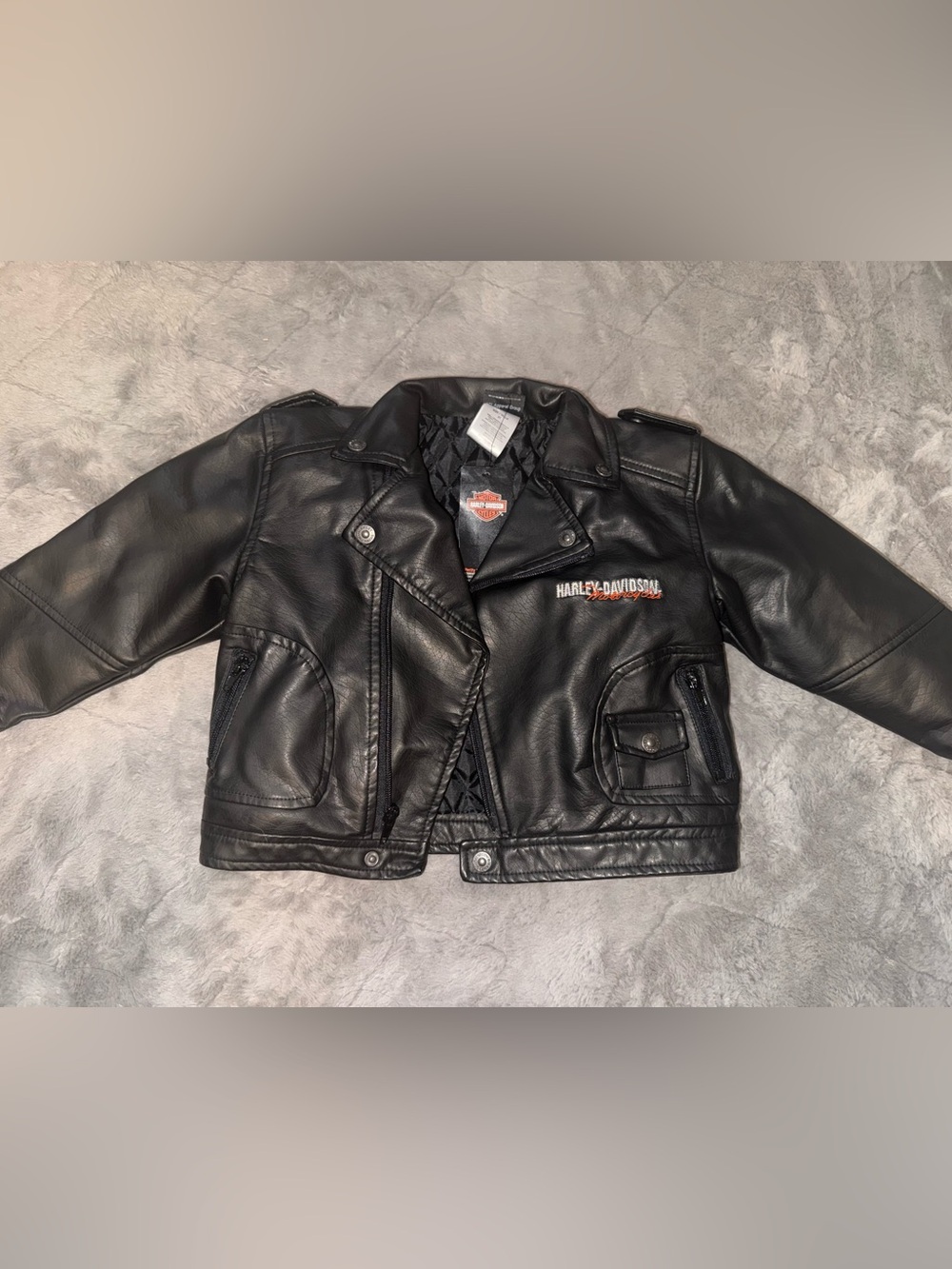 Toddler 3t Harley-Davidson Black Leather Biker Jacket with Orange Logo